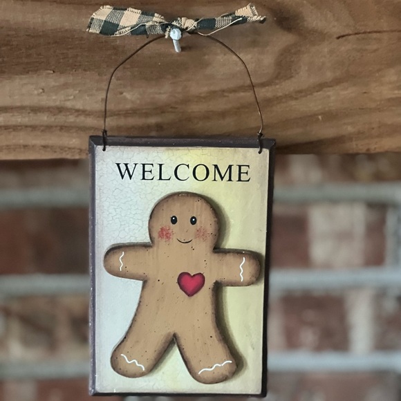 Rare Vintage Solid Wood Welcome Gingerbread Man - Picture 1 of 7